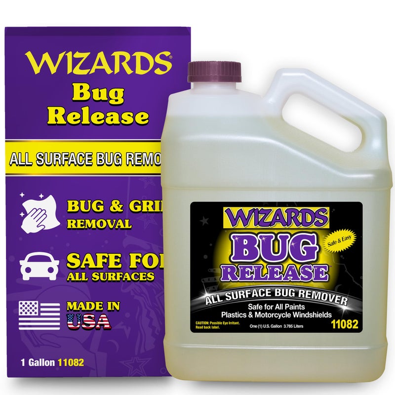 WIZARDS إطلاق سراح الحشرات من ويزاردز - مزيل وغسيل الحشرات لجميع الأسطح لجميع المركبات - يلين ويعادل بروتين الحشرات الحمضي - يعمل كمنظف بقع ومنظف مسبق للنقع للسيارات - 1 جالون - Image 1